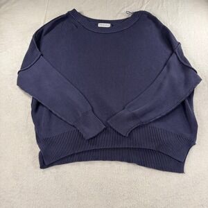 Shoe Fly Shaker Knit Sweater Womens M/L Navy Blue Oversized Cotton Layering Chic